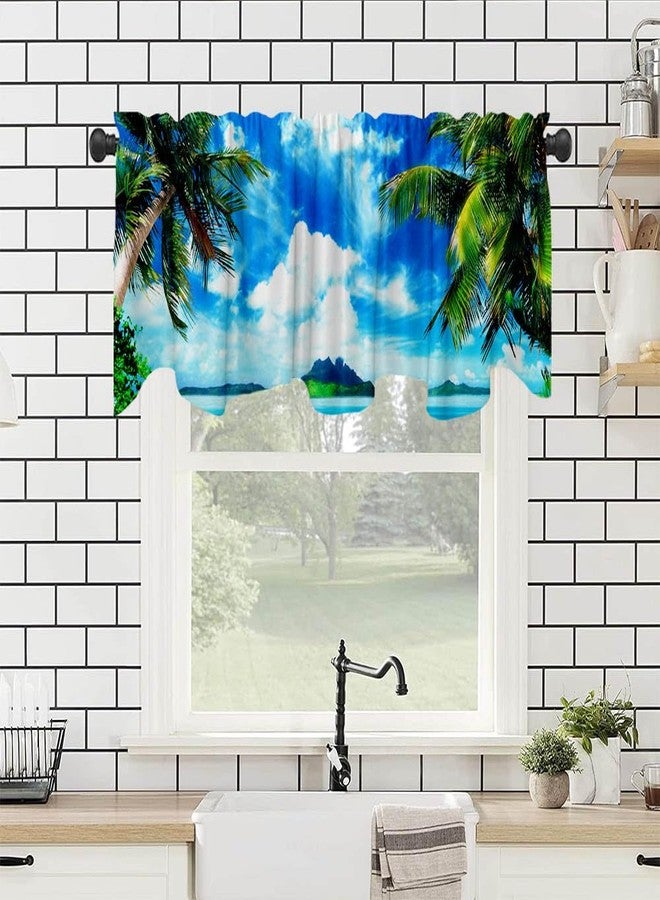 DOTOOMA 54x18 Inches Summer Hawaiian Seaside Window Treatment Valance Sand Beach Tropic Palm Tree Blue Sky White Cloud Ocean Kitchen Dining Room Short Curtain Decorations Supplies - Image 3